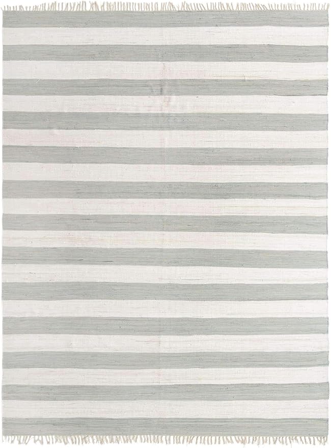 Unique Loom Chindi Rag Collection Area Rug - Striped (12' 2" x 16' 1" Rectangle, Gray/ Ivory)