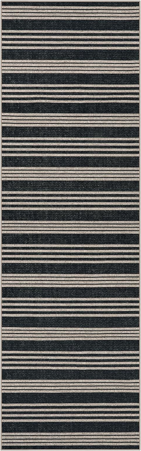 Lahome Striped Easy Jute Kitchen Runner Rug, 2x8 Washable Outdoor Rugs | Black Non Slip Indoor Entryway Runners, Modern Farmhouse Neutral Non Shedding Carpet for Hallway Porch Foyer Laundry Room