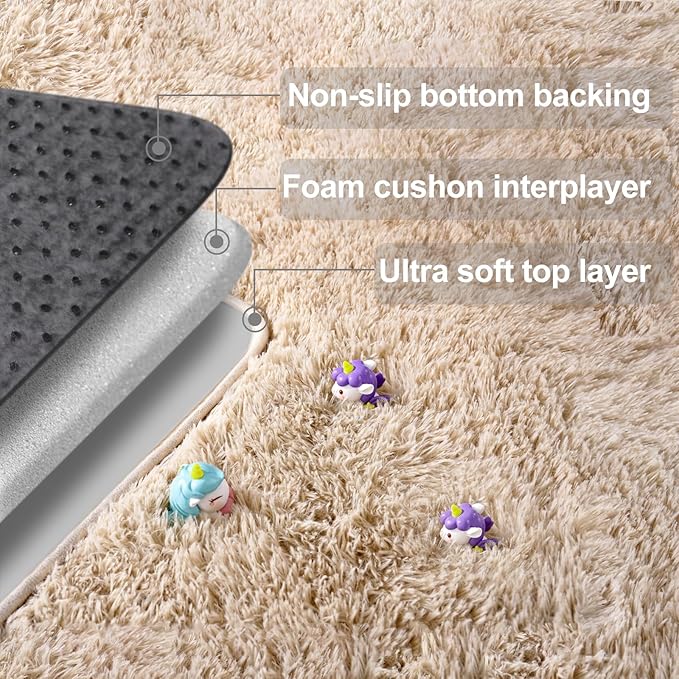 qulint 2x3 Rug for Bedroom, Tan Fluffy Area Rug for Nursery Soft Shag Small Carpet for Kid Room, Fuzzy Shaggy Alfombras para Salas Modernas for Boys and Girls Dorm Home Decor (2ft x 3ft, Light Tan)