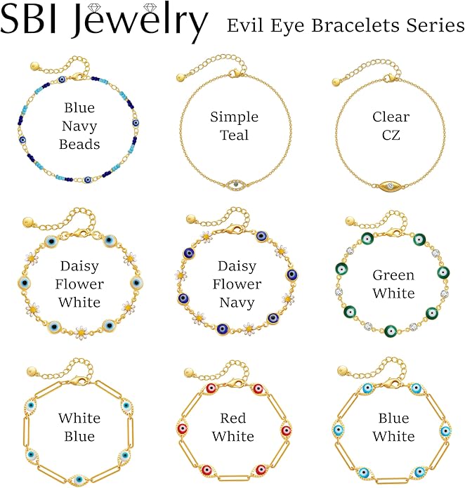 Lucky Evil Eye Bracelet for Women Family Lucky Charm Blue Red White Clear CZ Cubic Zirconia Spiritual Bracelet Birthday Anniversary