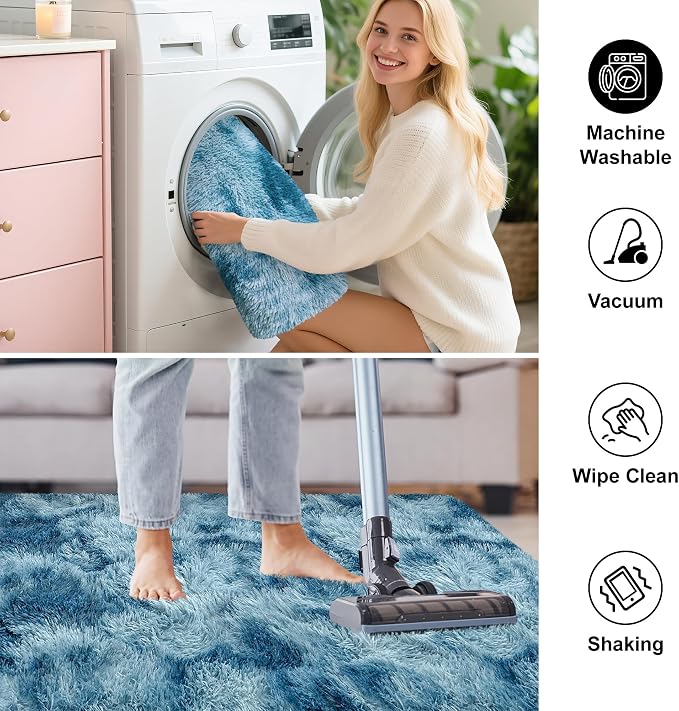 2x5 Feet Soft Fluffy Blue Runner Rug for Bedroom Living Room, Washable Plush Shag Carpet for Nursery Dorm, Fuzzy Bedside Rug for Kids Girls Room, Aesthetic Home Decor