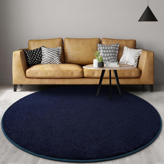 Gifeas Ultra Soft Round Area Rugs for Living Room Bedroom, 5x5 Feet Navy Blue Thickened Memory Foam Modern Indoor Circle Carpets, Non-Slip Comfy Circular Rug for Boys Girls Nursery Room Home Decor