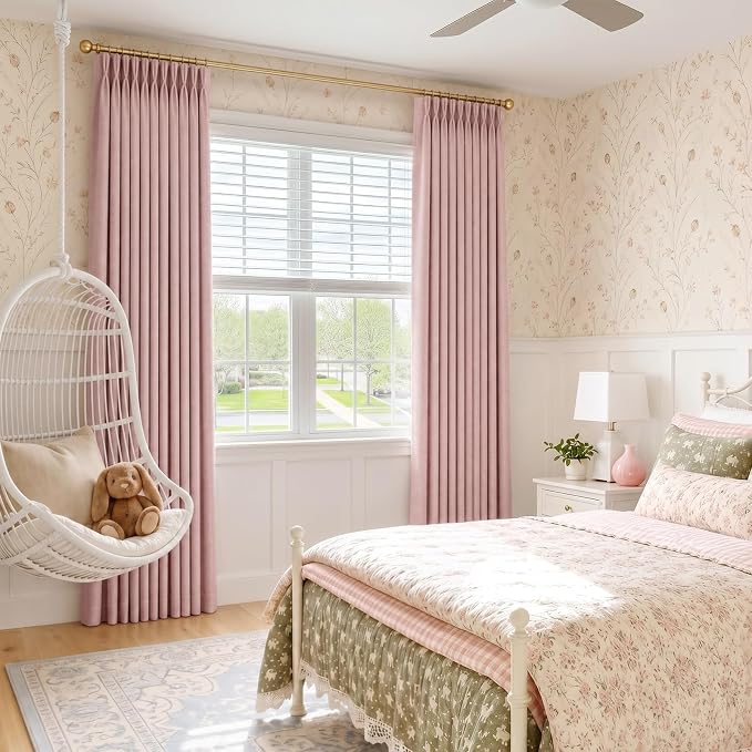 CAPALOCA Pinch Pleated Curtains Blackout, Linen Blackout Curtains 84 inches Long 2 Panels Set for Bedroom, Thermal Insulated Pinch Pleated Drapes for Living Room, 40" W x 84" L (Pack of 2), Nude Pink