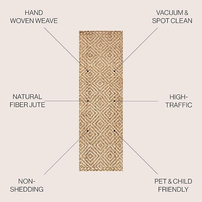 JONATHAN Y Hira Hand Woven Diamond Chunky Jute Natural Runner Rug, 2x10, Bohemian, Transitional, Easy-Cleaning for Living Room, Bedroom, Kitchen, Pet Friendly, Non-Shedding (NFR100A-210)