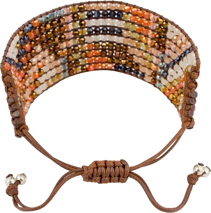 Joob Joob Handmade Boho Bracelets For Women - Colorful Crystal Beaded Bracelets - Easy Adjustable Leather Cuff Bracelet with Slider Opening