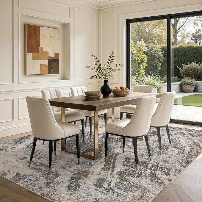 DMOYEST Area Rug Living Room Rugs - 8x10 Large Soft Indoor Neutral Modern Abstract Low Pile Washable Rug Carpet for Bedroom Dining Room Farmhouse Home Office-Dark Brown/Grey
