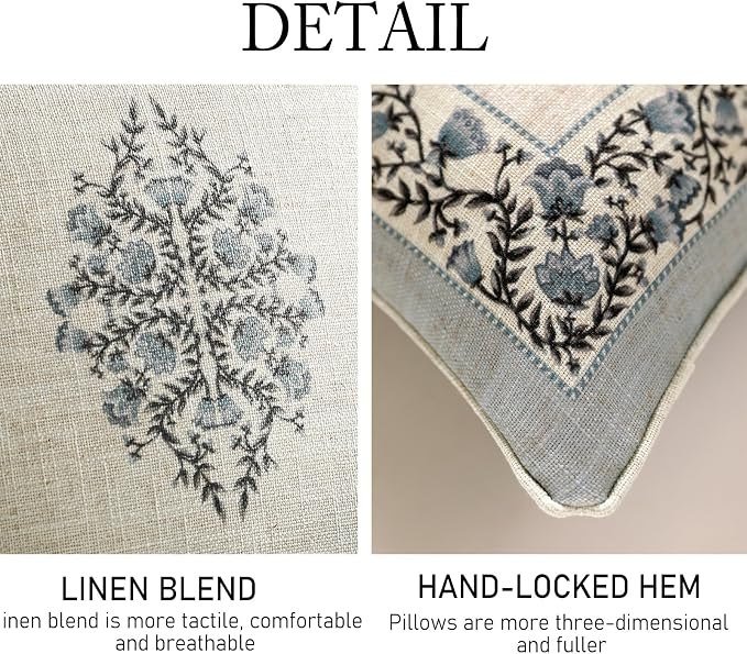 ISAENNE Designer Vintage Linen Throw Pillow Cover,18"x18"-Segerman A | Elegant Chinoiserie Square Pillow Cover,Concealed Zipper Design,Floral Pattern,Sofas,Bedroom,Living Room,Lounge Chairs