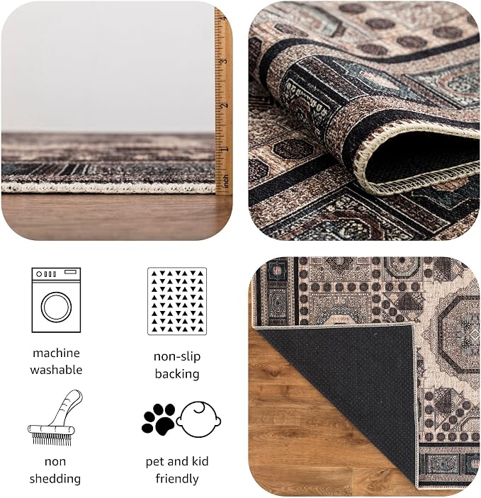 Keen Home Design 30"x144" Rug - Machine Washable Runner Rug with Non-Slip Backing, Ideal for Hallway, Entryway, Kitchen, Laundry Room - Vintage, Easy Clean, Durable, Low Pile - (2'6" x 12')