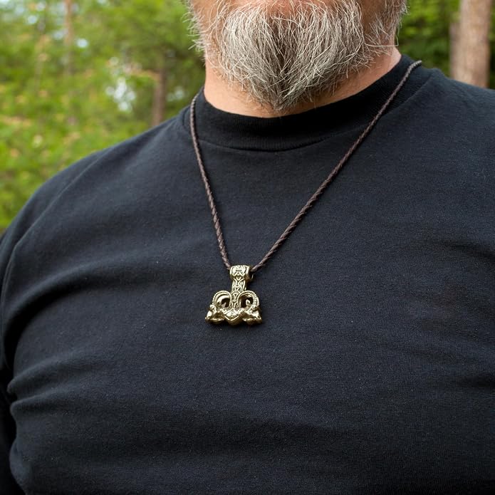 Large Thor Hammer Mjolnir Necklace 925 Sterling Silver - Odins Viking Pendant with Thors Goats and Runes - Mens Pagan Nordic Norse Mythology Jewelry for Men - Handmade - 1oz (27 g)