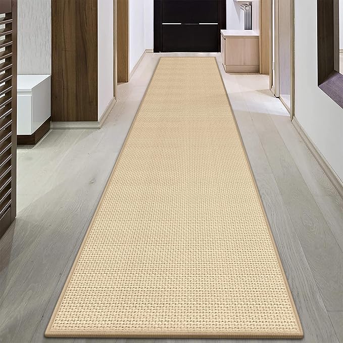 GOYLSER 17ft Jute Running Rugs for Hallway, Kitchen Rug Runner Non Slip Washable Hall Runner Rug, Beige Runner for Kitchen Floor Non Slip