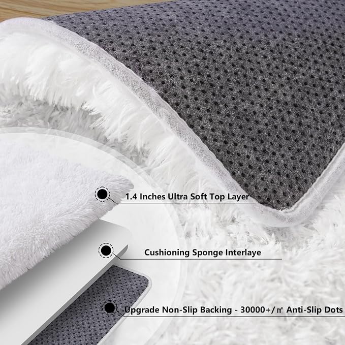 6x9 Large Area Rugs for Living Room, Fluffy Shag Rug for Bedroom | White Shaggy Shag Carpet, Soft and Comfy, Big Fuzzy Carpet for Kids, Girls, Boys Room Dorm Home Decor Aesthetic, Non Slip