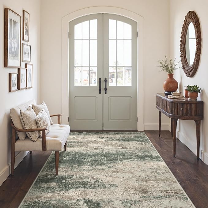 GENIMO Area Rug 5x7 Washable Abstract Modern Rug Non Slip, Throw Rugs Neutral Low Pile Lightweight Soft Large Carpet for Living Room, Bedroom, Dining Room, Sage Green Sand