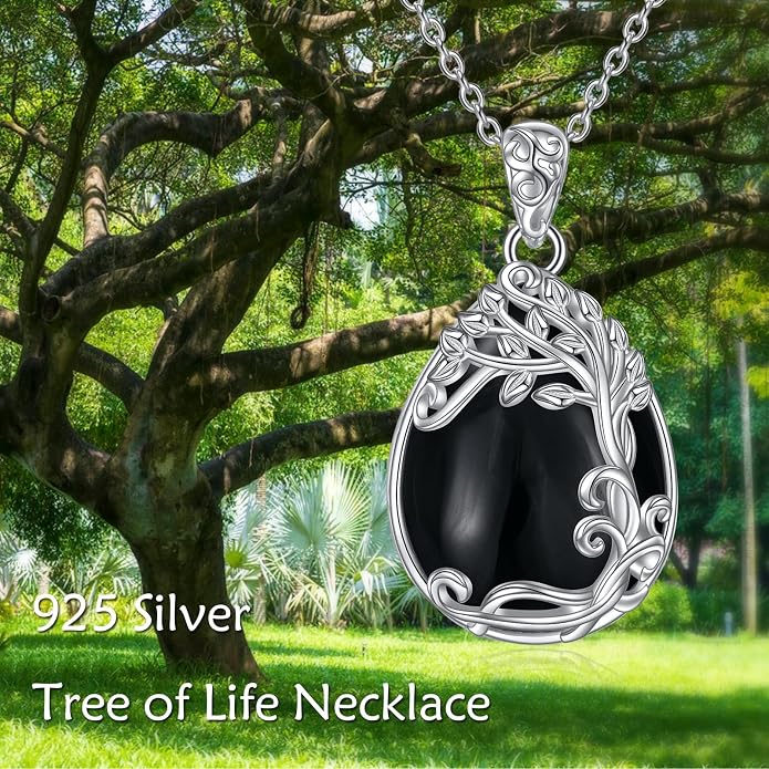 YAFEINI 925 Sterling Silver Moonstone Necklace Filigree Teardrop Pendant Necklace Jewelry for Women Girls