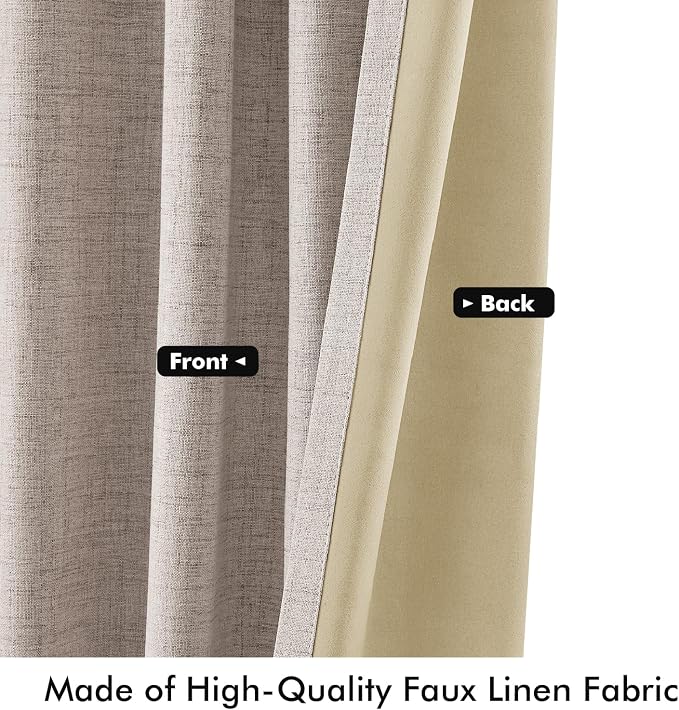 MIULEE 100% Blackout Linen Curtains for Bedroom 42 x 90 Inch Khaki 2 Panels | Thermal Insulated, Room Darkening Drapes for Living Room, Back Tab Rod Pocket Pinch Pleated, Solid Luxury Decor