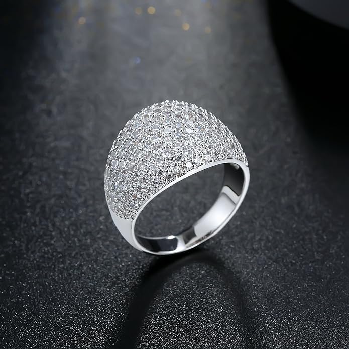 Diamond Accent Dome Ring - Sliver Fashion Rings for women Big Hollow Women Wedding Band Cubic Zirconia Statement Rings for women 5-11