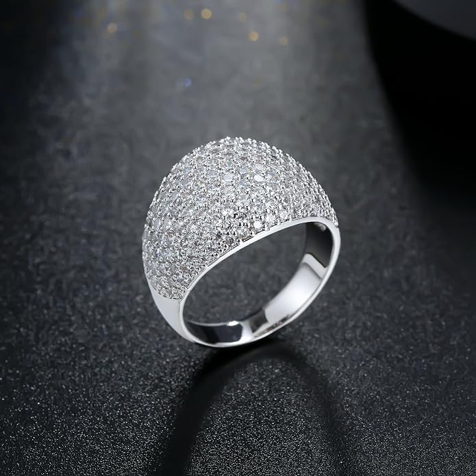 Diamond Accent Dome Ring - Sliver Fashion Rings for women Big Hollow Women Wedding Band Cubic Zirconia Statement Rings for women 5-11