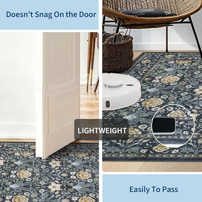 GarveeHome Large Area Rugs 9x12 for Living Room, Retro Floral Washable Rug Soft Non Slip Floor Mat Carpet Indoor Thin Accent Rug for Bedroom Dining Room Playroom Nursery Home Decor