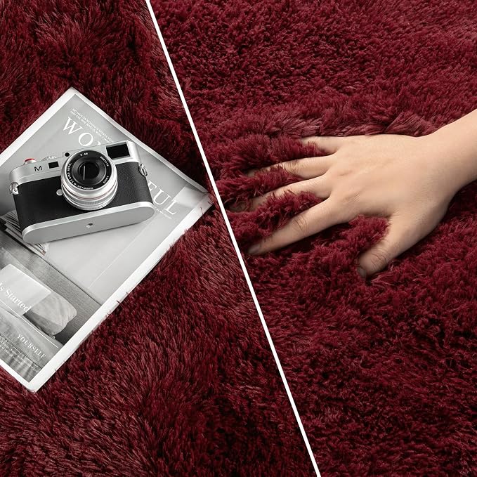 Deerhoo Large Shag Area Rugs 5 x 8, Plush Fuzzy Rugs for Living Room, Ultra Soft Fluffy Furry Rug for Bedroom, Indoor Carpet Nursery Rugs for Kids Room Home Decor, Burgundy