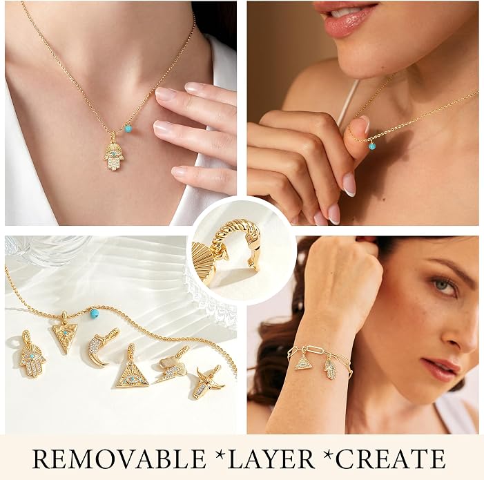 Fashion Dainty Necklace for Women - 14K Gold Plated Detachable Pendant with Cubic Zirconia Accent, Hypoallergenic Layering Jewelry for Women, Trendy Storm Charm Necklace for Daily Wear & Gifting