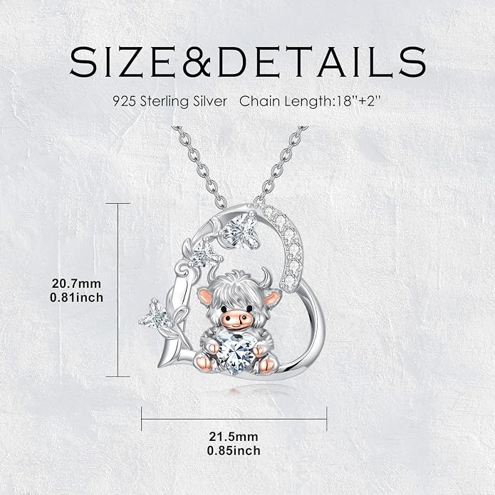 PELOVNY Teddy Bear Necklace for Women 925 Sterling Silver Bear/Highland Cow/Fox/Cat/Axolotl Birthstone Necklace Christmas Birthday Jewelry Gifts for Mom Daughter Wife Sister