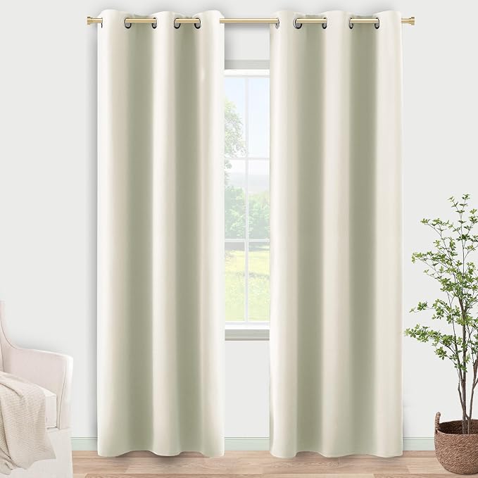 KOUFALL Cream Curtains for Small Windows,Room Darkening 80% Blackout Narrow 38 Inch Wide Double Curtains by Size 84L 2 Panels Set,Ecru Beige