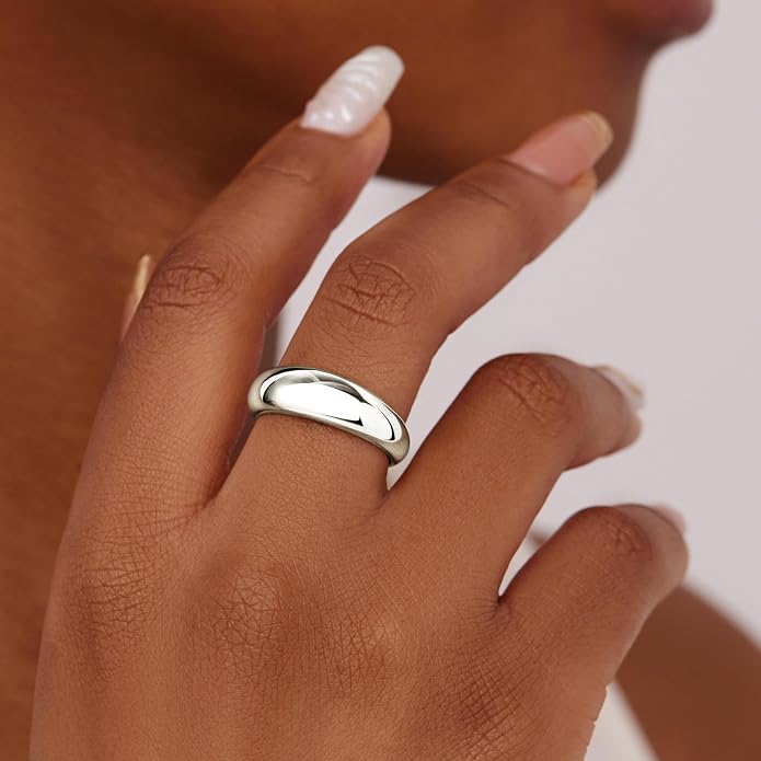 Non Tarnish Gold Chunky Rings for Women, 14K Gold Plated Statement Dome Rings Stacking Silver, Adjustable Mens Eternity Wedding Band Mixed Metal Jewelry Size 3-13
