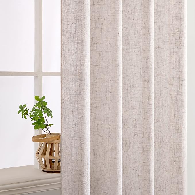 MIULEE Natural White Linen Curtains 72 Inch Length 2 Panels for Bedroom Living Room, Soft Thick Linen Textured Window Drapes Semi Sheer Light Filtering Back Tab Rod Pocket Burlap Look Decor, W37xL72