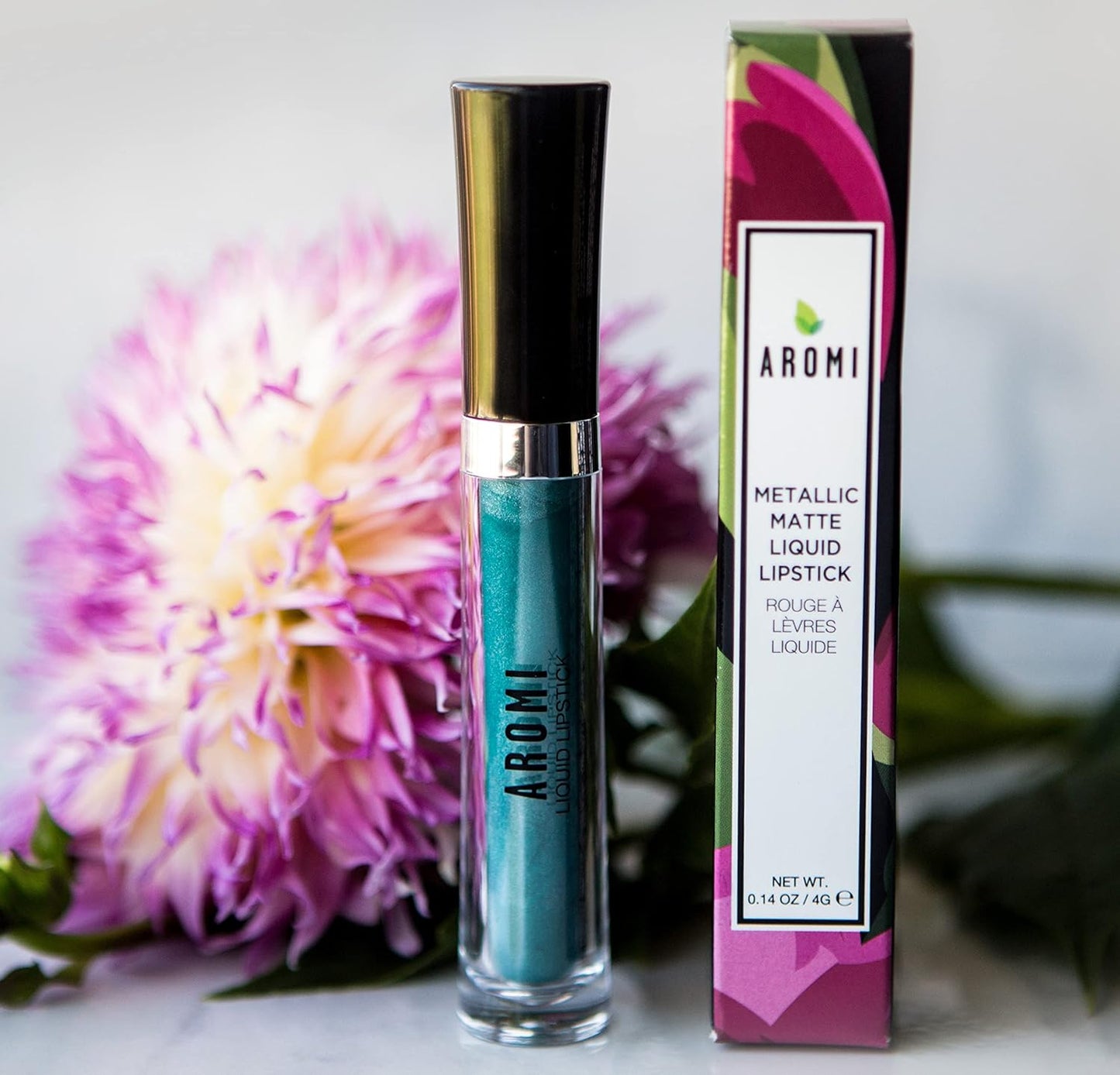 Aromi Green Metallic Liquid Lipstick | Turquoise Teal-Green Lip Color with Shimmery Finish, Vegan, Cruelty-free, Smudge Proof, Long-lasting, Handmade (Mermaid Tail)