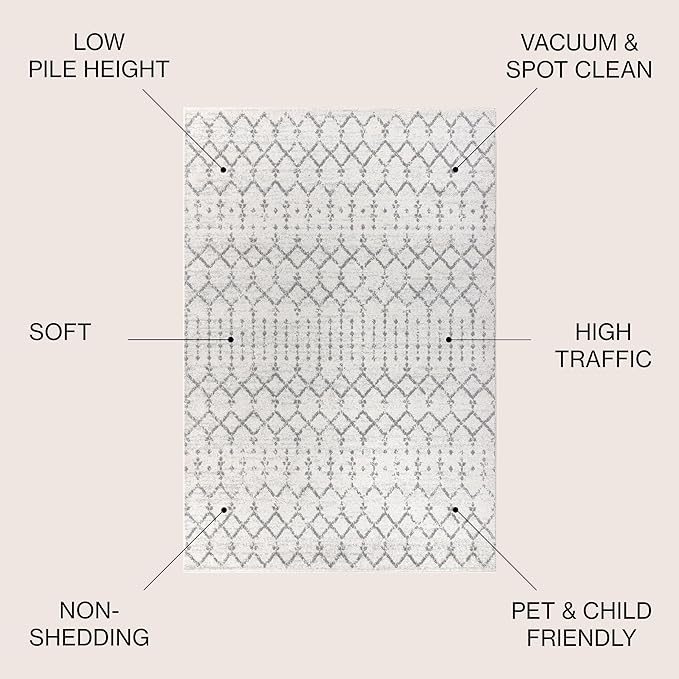 JONATHAN Y Boho Vintage Diamond Cream/Gray Square Area Rug 3X3 ft, Moroccan Hype for Living Room, Bedroom, Kitchen, Office, Easy-Cleaning, High Traffic, Pet-Friendly, Non-Shedding (MOH101B-3SQ)