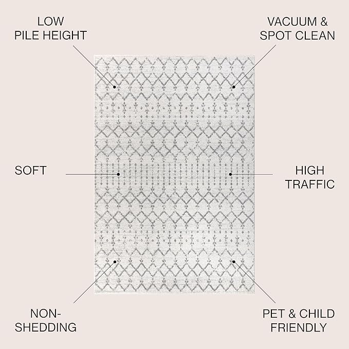 JONATHAN Y Boho Vintage Diamond Cream/Gray Round Area Rug 3 ft, Moroccan Hype for Living Room, Bedroom, Kitchen, Office, Easy-Cleaning, High Traffic, Pet-Friendly, Non-Shedding (MOH101B-3R)