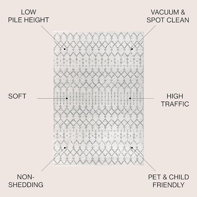 JONATHAN Y Boho Vintage Diamond Cream/Gray Oval Area Rug 5X8 ft, Moroccan Hype for Living Room, Bedroom, Kitchen, Office, Easy-Cleaning, High Traffic, Pet-Friendly, Non-Shedding (MOH101B-5OV)