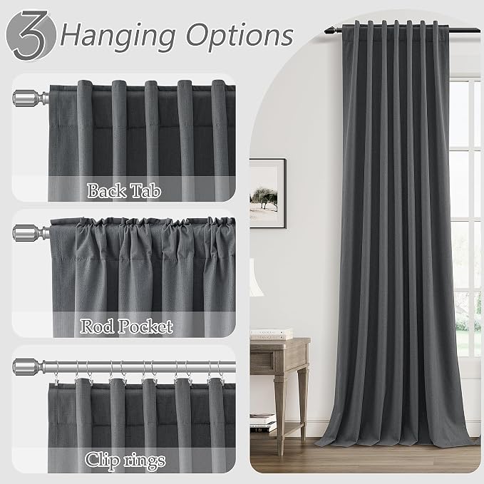 Guken 100% Blackout Curtains 90 Inch Length 2 Panels Set for Living Room Bedroom Back Tab Thermal Insulated Black Out Linen Drapes Room Darkening Blazer Grey,52x90