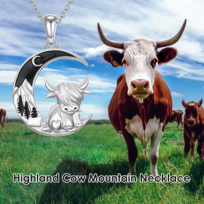 Highland Cow Gifts for Women 925 Sterling Silver Highland Cow Birthstone Necklace Fluffy Cow Jewelry Gifts Birthday Christmas