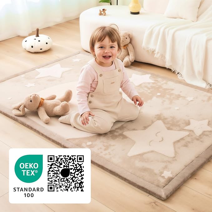 Hakuna Matte CloudRise Baby Play Mat for Floor 60" x 80" Moon & Stars