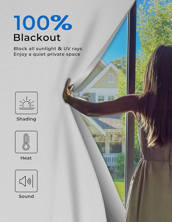 Sumobaby Blackout Curtains Portable 50"x60",Black Out Window Cover with Heat-Resistant Hook & Loop Tapes,100% Blackout Blinds,Window Shades Easy to DIY Cut Fit for Dorm Room,Nursery&TV Room(White)