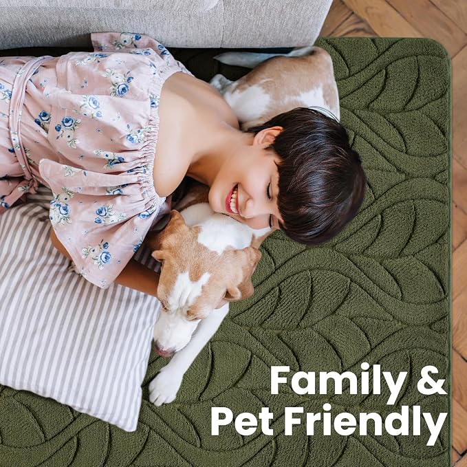 Macgace Ultra Soft Area Rug for Living Room, 5x7 Green Geometric Shag Rugs | Washable Non-Slip Backing Medium Pile Modren Fuzzy Carpet for Kids Room, Girls Bedroom, Classroom, Dorm