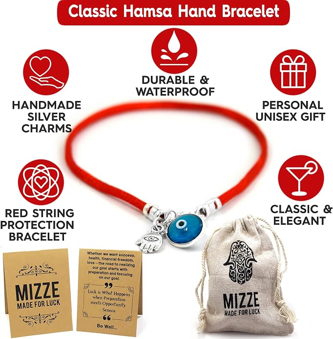 Turkish Blue Evil Eye & Hamsa Hand Bracelet - Men's Red String - Lucky Protection & Friendship Jewelry - Gift for Men, Dad, Husband, Brother, Boyfriend