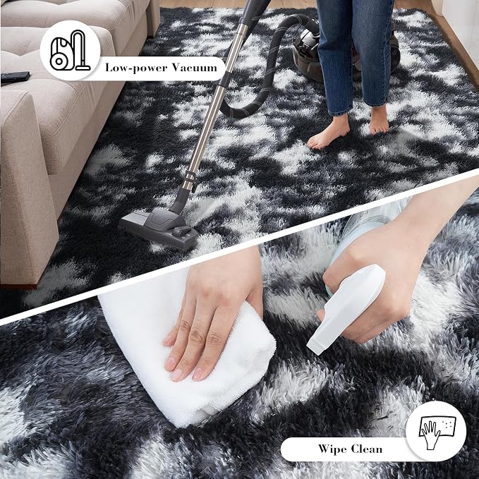 Fluffy Rug Shag Area Rug, Mottling Black 2x4 Area Rugs for Bedroom, Small Bedside Rug, Soft Fluffy Shag Entryway Throw Rugs for Living Room Bedroom Room Home Decor
