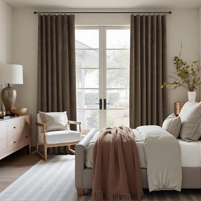 Dark Brown Velvet Curtains for Living Room 96 Inch Long 2 Panels Soundproof Mid Century Modern Rustic Neutral Earth Tone Decorative Window Drapes for Bedroom Sliding Door Cottage Core Decor 96 Length