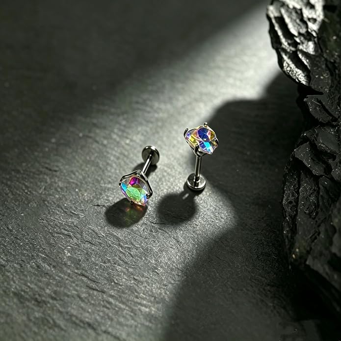 [2 Pairs Value Set]G23 Titanium Stud Earrings for Sensitive Ears, 18G Hypoallergenic Piercing Studs with Flat Back, Internal Thread Earring Jewelry for Women