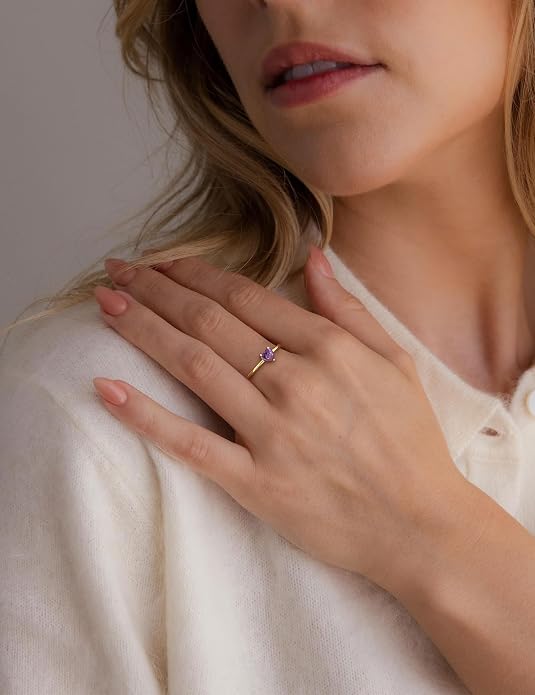 WFYOU Gold Heart Birthstone Rings for Women 14K Gold Plated Non Tarnish Stackable Pinky Cubic Zirconia Rings Emerald Dainty Gemstone Thumb Ring Band Cute Jewelry Birthday Gift Size 5-10