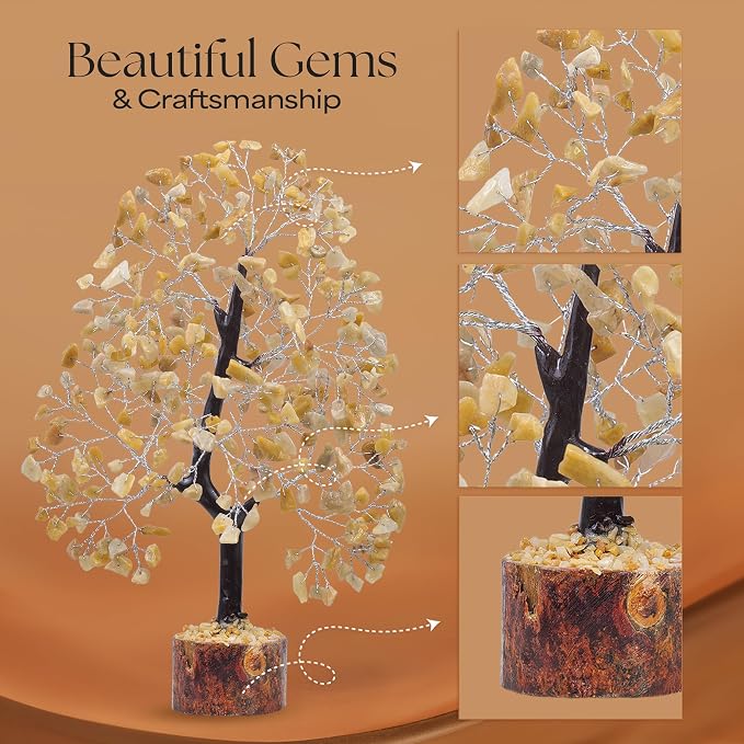 Yellow Aventurine Gemstone Tree with Chakra Pendants, Crystal Tree, Home Decor, Birthday Gifts for Women, Positive Energy, Crystals & Healing Stone, Office Desk Accessories 10-12"