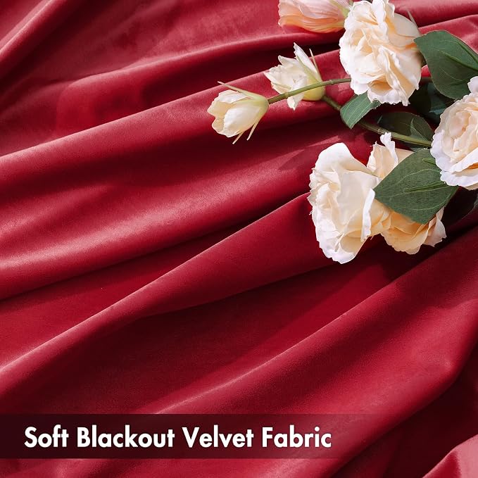 MIULEE Red Blackout Velvet Curtains Drapes 108 Inch Long 52"x108" Bedroom | Luxurious Bedroom Living Room Decor, Room Darkening, Thermal Insulated, Rod Pocket Design, Super Soft Fabric, Extra Long