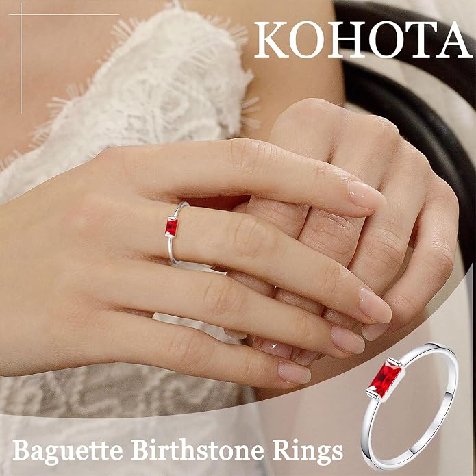 KOHOTA Silver Birthstone Rings for Women Dainty Stackable Engagement Wedding Promise Rings Non Tarnish CZ Emerald Green Gemstone Ring Mothers Birthday Gift Size 6-10