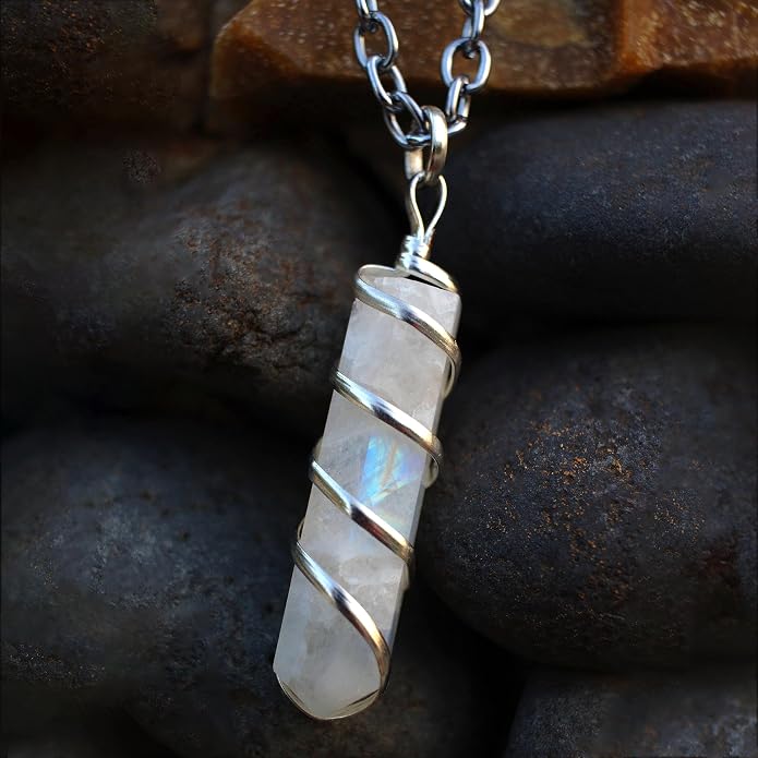 Rainbow Moonstone Healing Crystal Necklace - Lunar Pendant Balance, Inner Light, Love & Creativity
