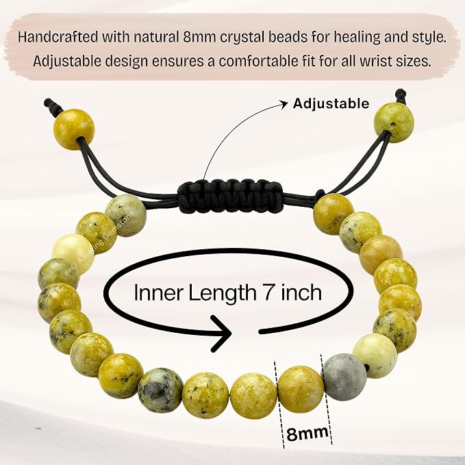 Amazing Gemstone Serpentine Bracelet, Gifts for Men & Women - Protection Healing Crystal Bracelet - 8mm Gemstone Beaded Adjustable Bracelet, Pulseras para Hombres Mujer Stocking Stuffers