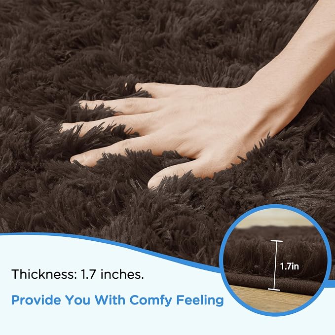 6x9 Brown Fluffy Shag Area Rugs for Living Room Bedroom Nursery | Ultra Soft Comfy, Large Fuzzy Shaggy Plush Carpet for Kids Boys Girls Teen Dorm, Modern Indoor Home Decor, Upgrade Non-Slip