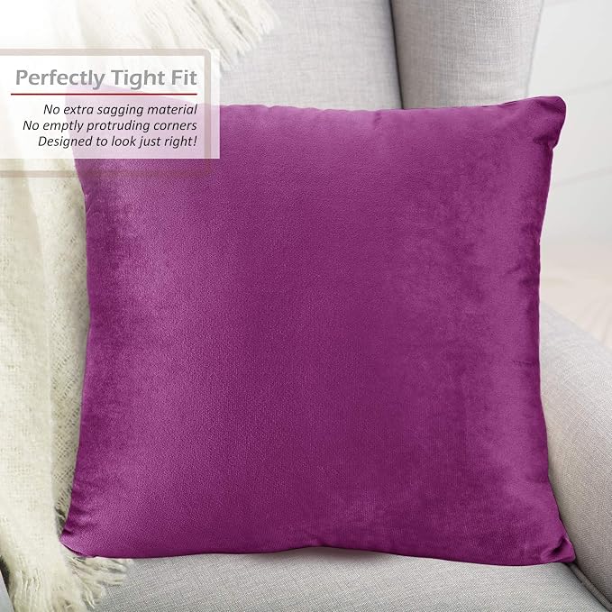 Nestl Throw Euro Pillow Covers, Cozy Velvet Decorative Pillow Covers 26 x 26 Inches, Soft Solid Couch Pillow Case for Sofa, Bed and Car, Set of 2 - Orchid Purple