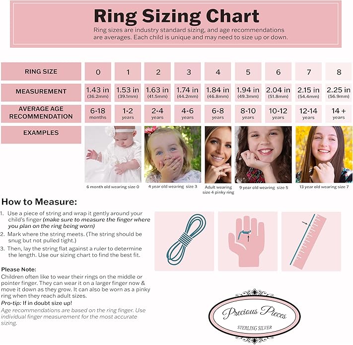 Precious Pieces .925 Sterling Silver Twisted Rope Band Baby Ring with Heart for Babies, Infants, Toddlers, Little Girls, Stackable or Pinky Ring for Teens and Women
