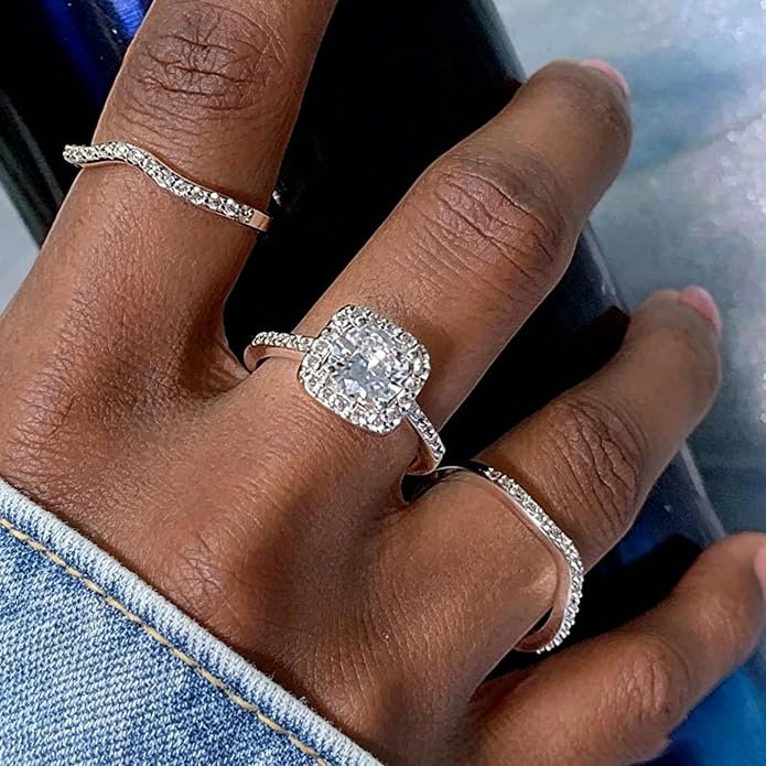 Stackable Eternity Ring for Women 14K Gold Plated Cubic Zirconia Simulated Diamond Wedding Band Silver Jewelry